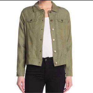 Tahari Jacket Military Style Olive Green Button Down Lightweight Small